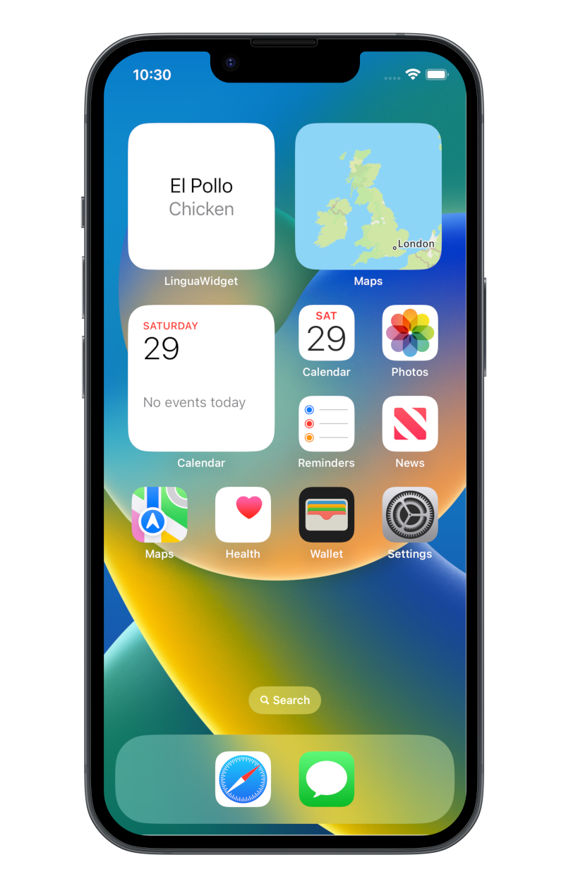 LinguaWidget Spanish vocabulary widget on IPhone home screen